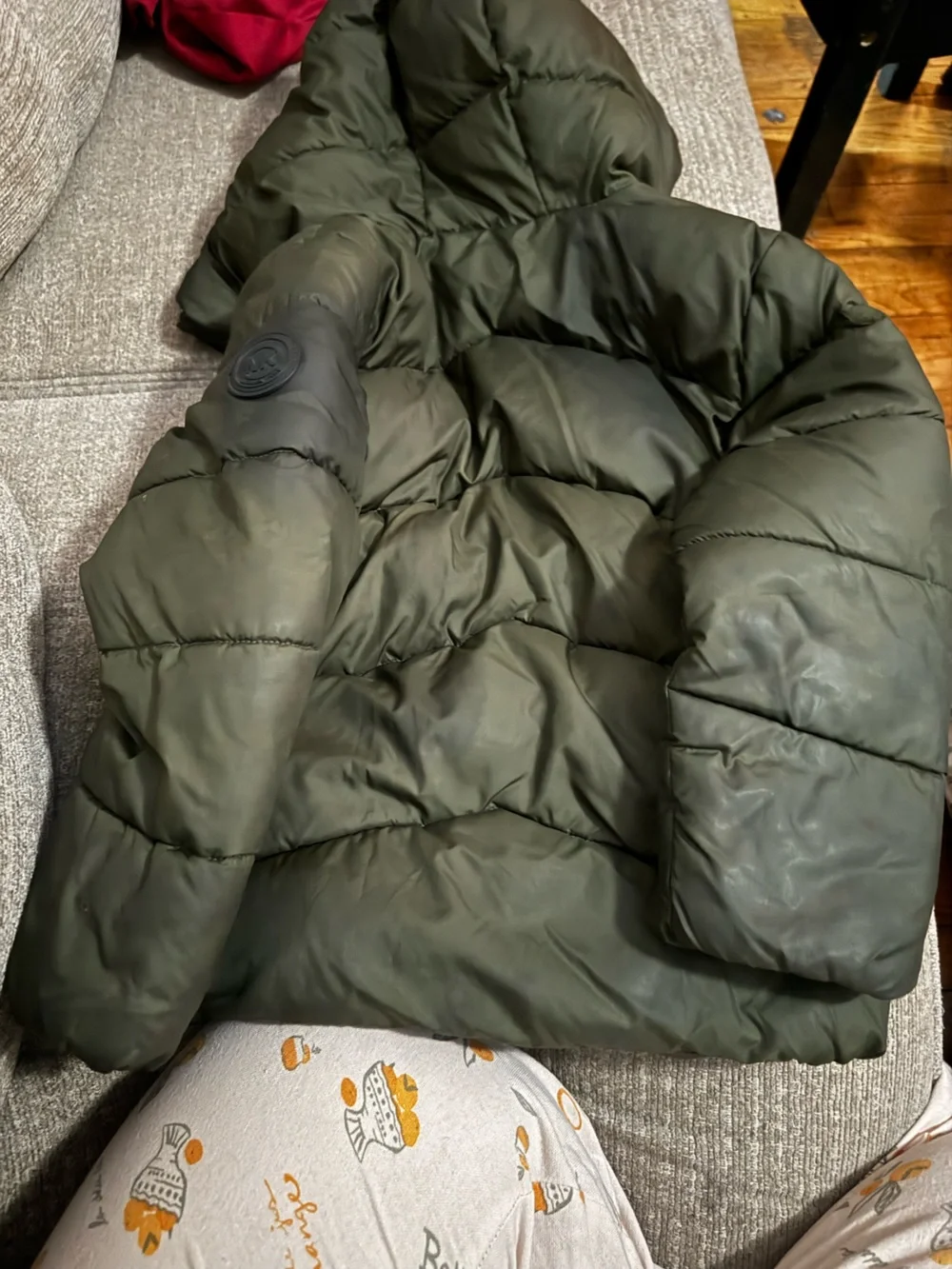 Michael Kors Men's Hooded Olive Green Quilted Puffer Jacket